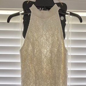 David’s Bridal St. Tropez lace fully beaded w/ faux pearls wedding dress